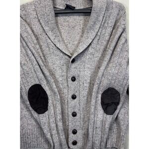 Jos A Bank Exchange Mens Grey Shawl Collar Cardigan Sweater Elbow Patches XL